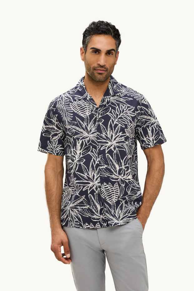 Hommes - Chemise - regular fit - col à revers - à motif - bleu foncé