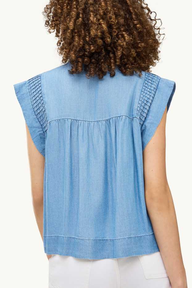 Dames - Blouse - denim look - jeanslichtblauw