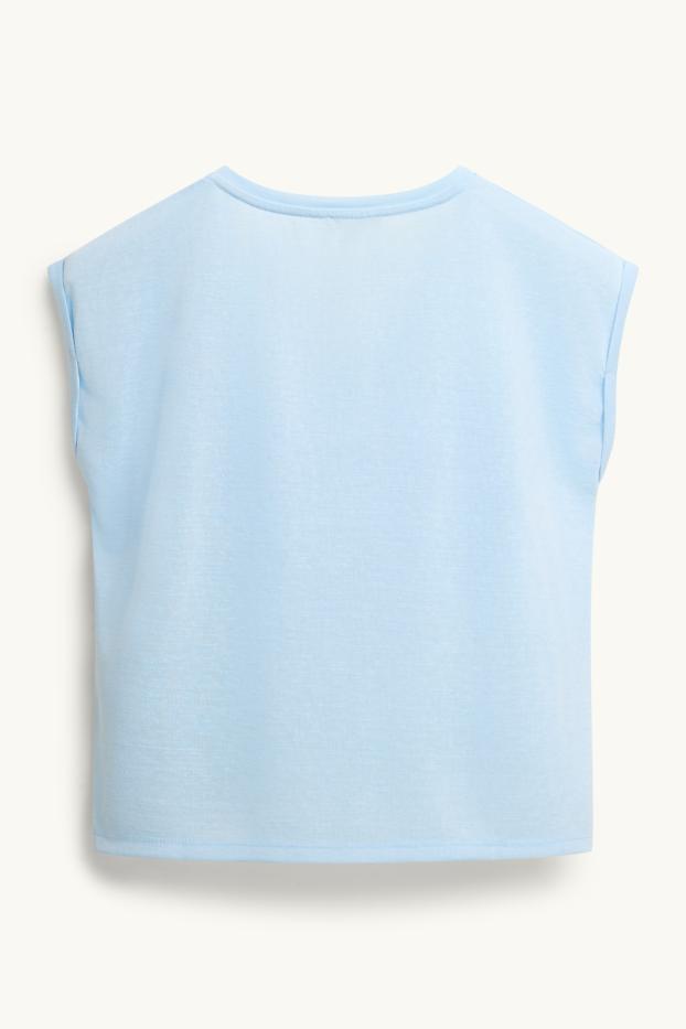 Damen - T-Shirt mit V-Ausschnitt - Relaxed Fit - hellblau