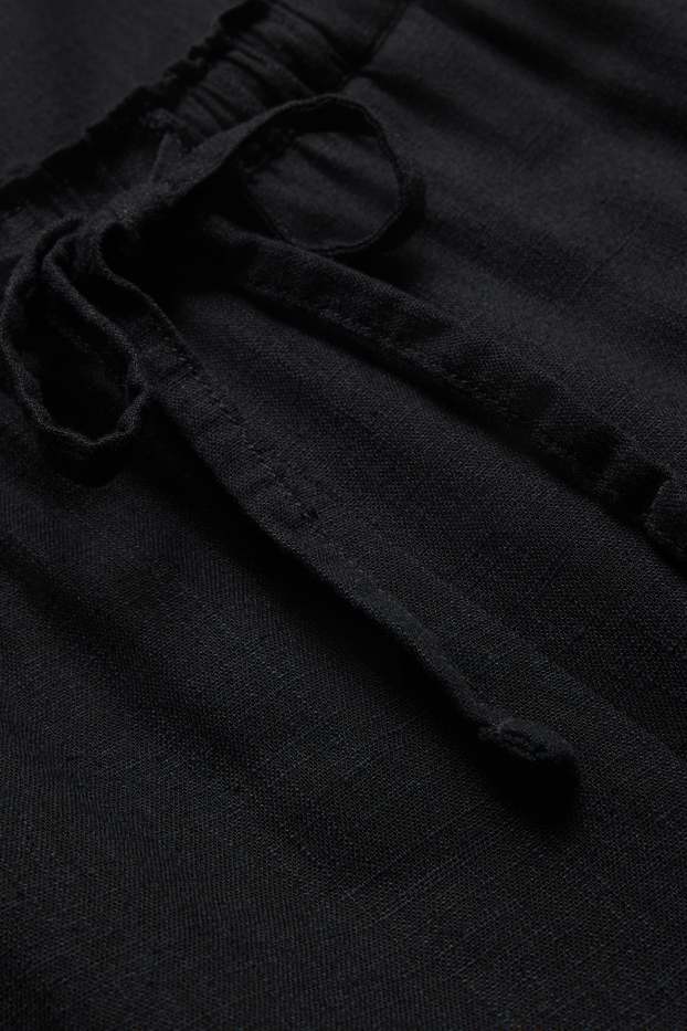Femmes - Pantalon de toile en lin mélangé - mid waist - loose fit - noir