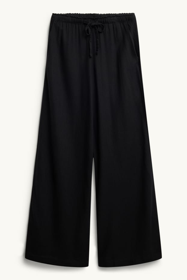 Femmes - Pantalon de toile en lin mélangé - mid waist - loose fit - noir