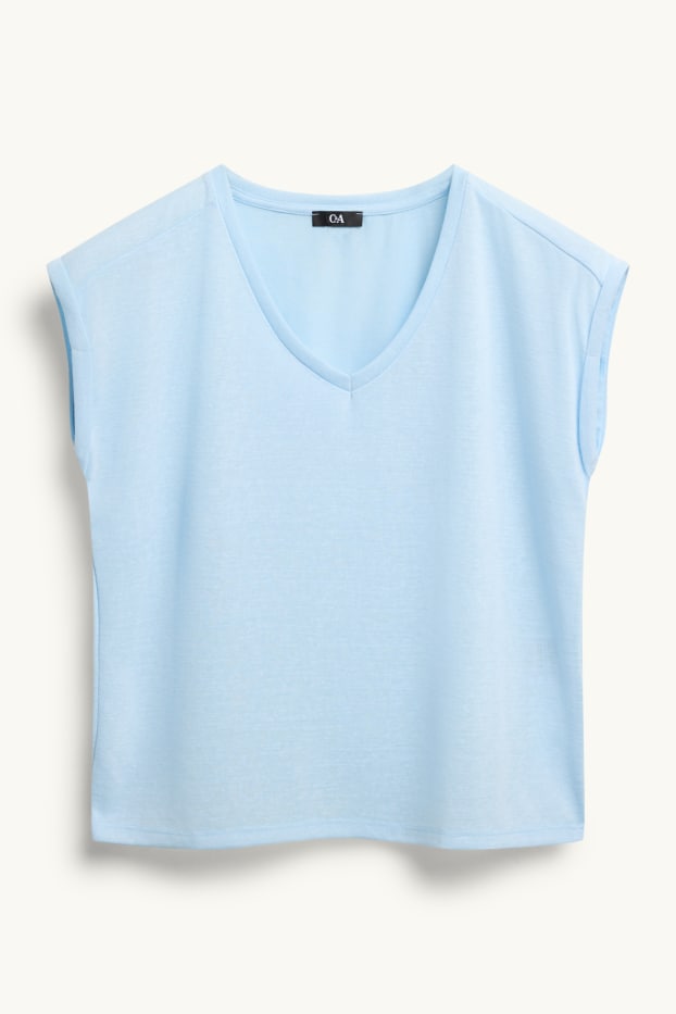 Damen - T-Shirt mit V-Ausschnitt - Relaxed Fit - hellblau