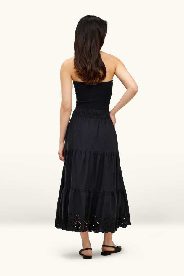 Damen - Rock - Broderie Anglaise - schwarz