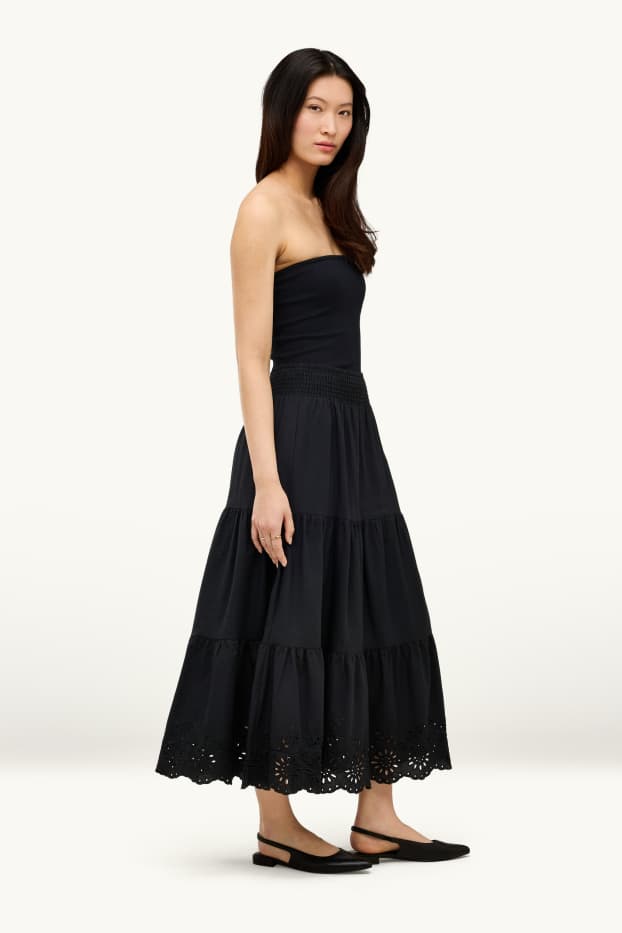 Damen - Rock - Broderie Anglaise - schwarz