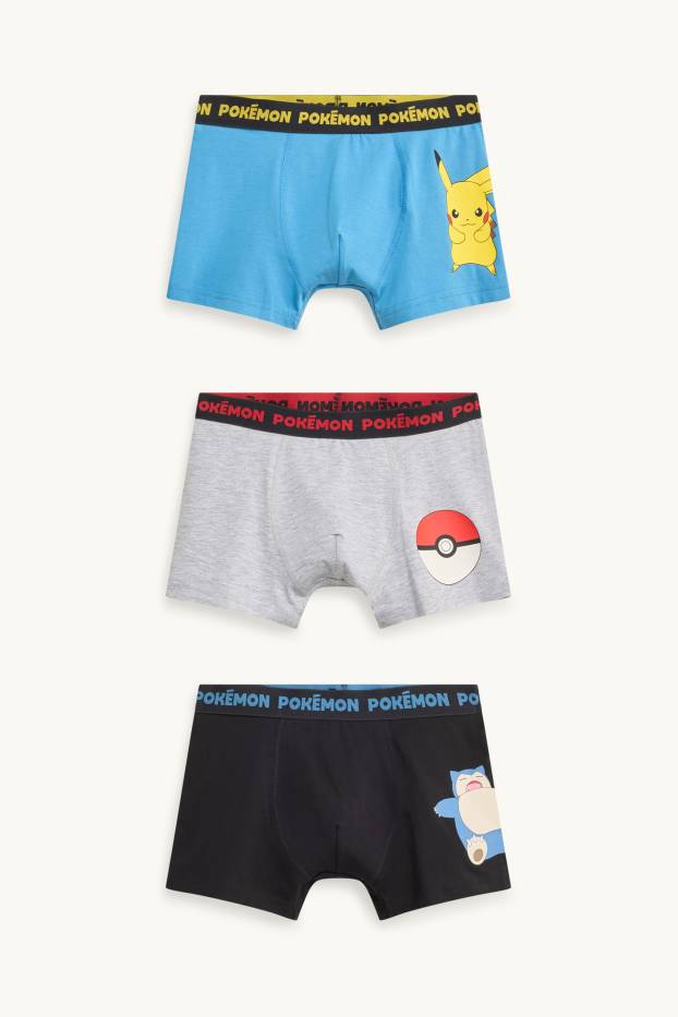 Enfants garçons - Lot de 3 - Pokémon - caleçons - bleu  / gris