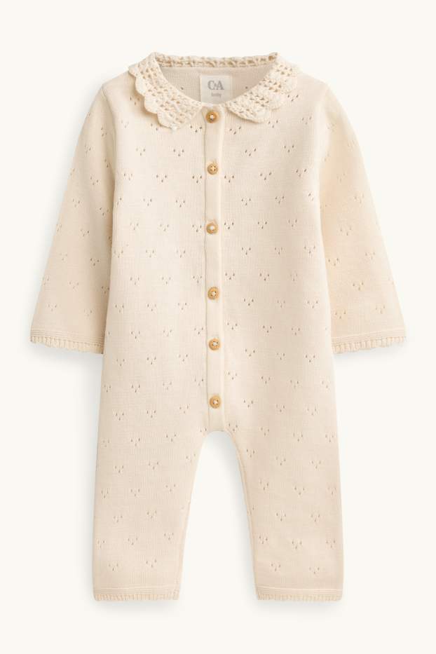 Baby Mädchen - Baby-Strick-Jumpsuit - cremefarben