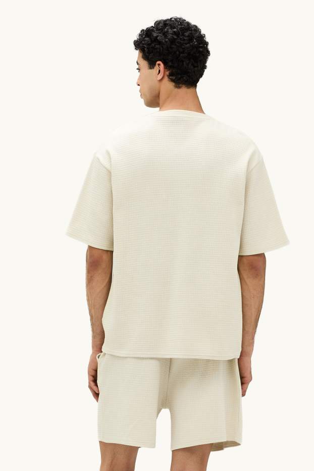 Hommes - T-shirt - Oversize - finition texturée - beige