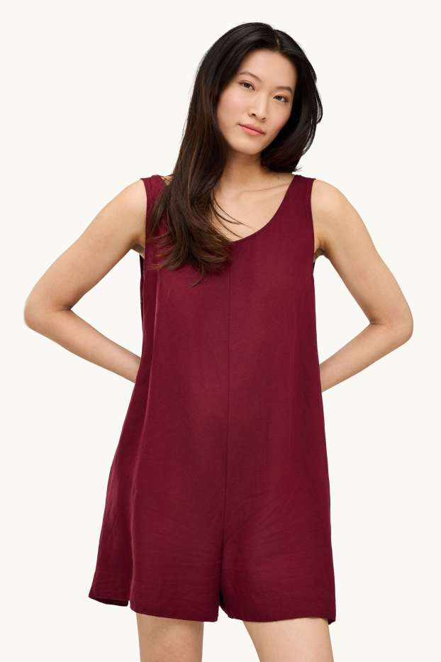 Damen - Jumpsuit - Leinen-Mix - dunkelrot