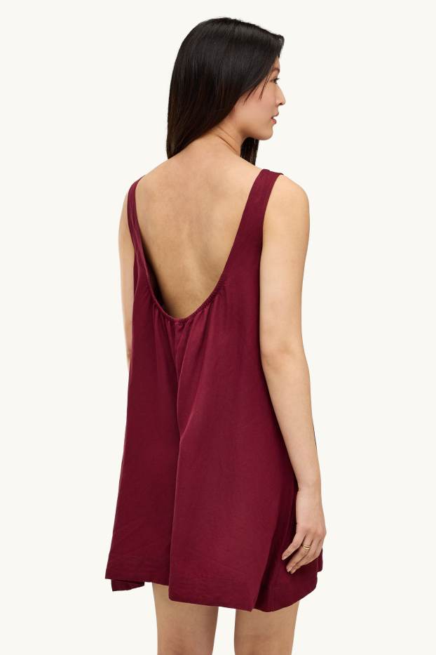 Damen - Jumpsuit - Leinen-Mix - dunkelrot