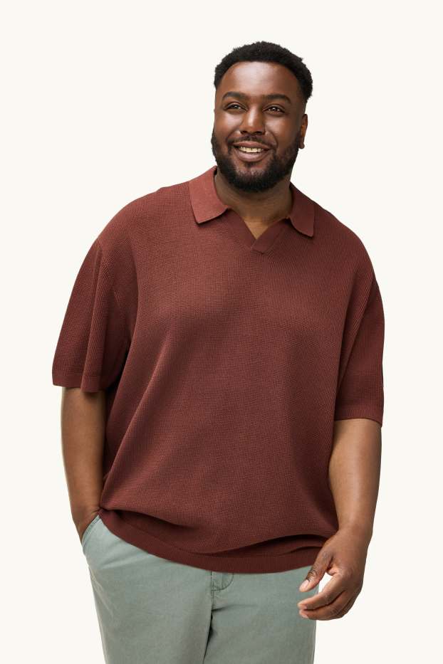 Herren - Poloshirt - Relaxed Fit - strukturiert - rostbraun
