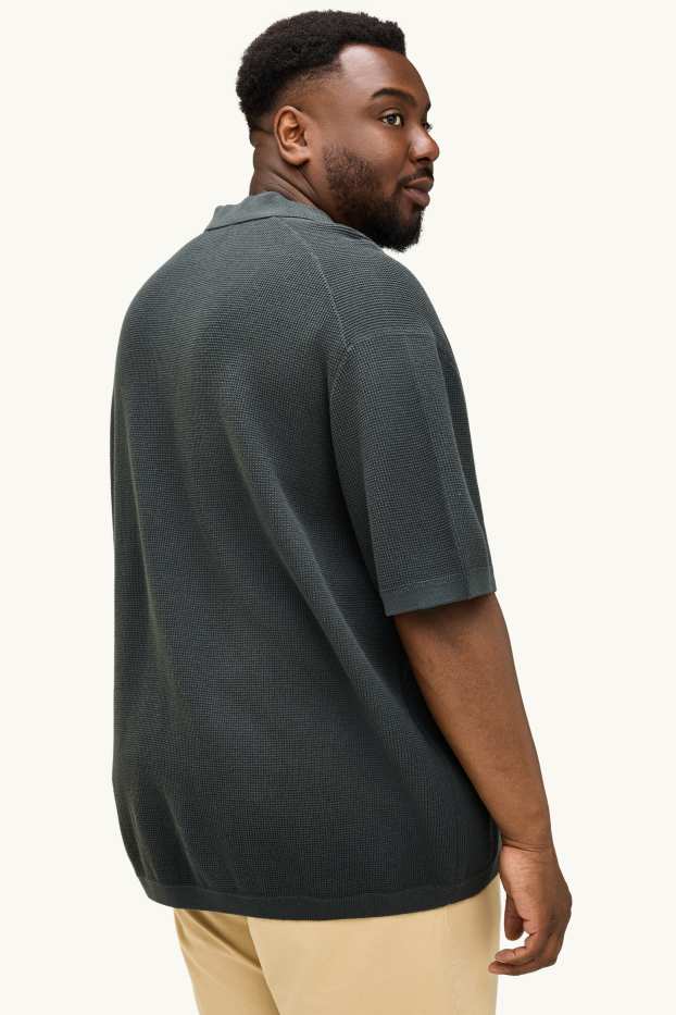 Home - Polo - relaxed fit - texturat - gris fosc