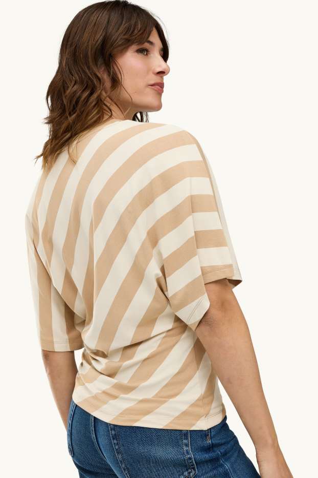 Damen - T-Shirt - Regular Fit - gestreift - hellbraun