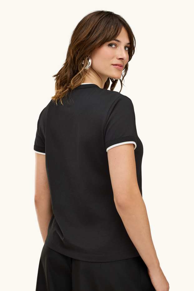 Femmes - T-shirt - regular fit - look 2-en-1 - noir