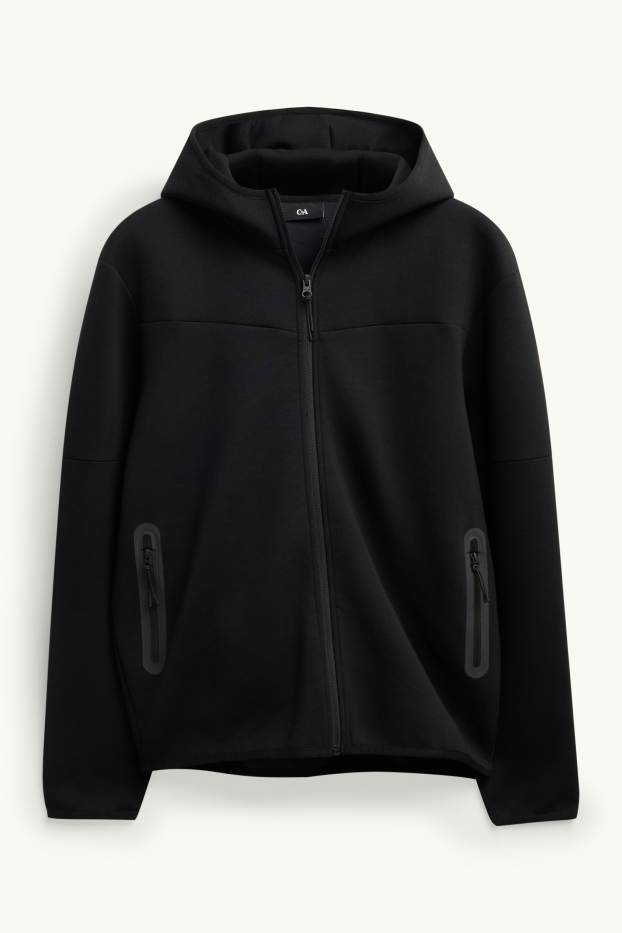 Hommes - Sweat zippé en molleton avec capuche - noir