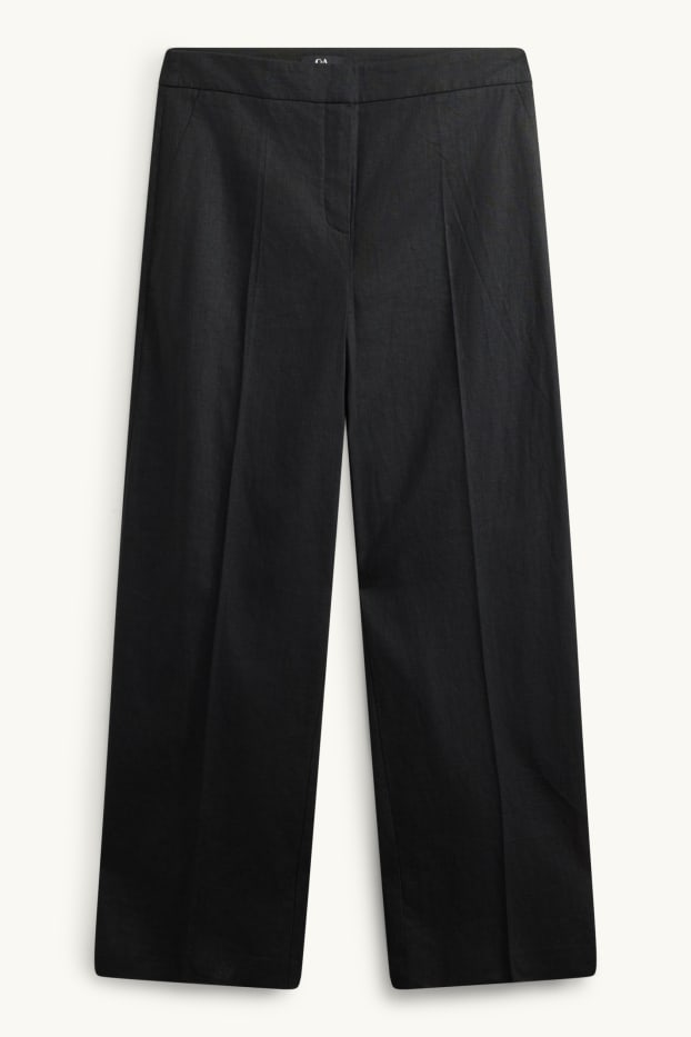 Femei - Pantaloni de stofă - talie înaltă - wide leg - amestec de in - negru
