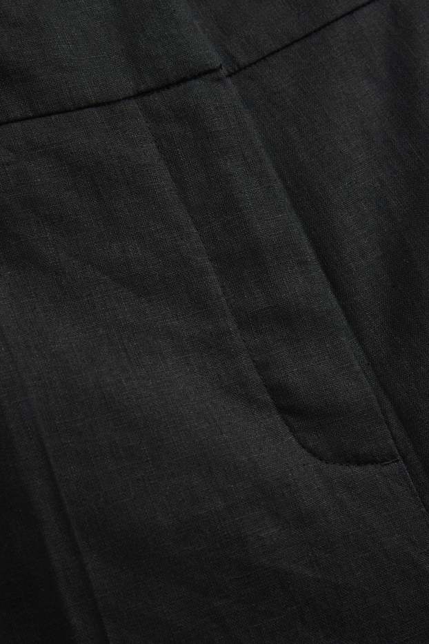 Femei - Pantaloni de stofă - talie înaltă - wide leg - amestec de in - negru
