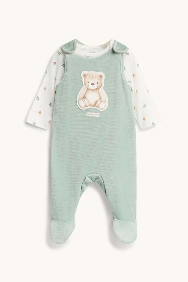 Unisexe - Ourson - ensemble avec grenouillère - 2 pièces - vert clair