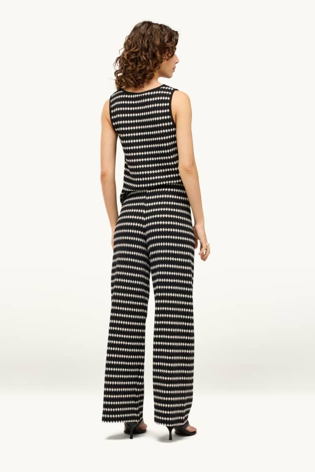 Dona - Pantalons de punt - high waist - regular fit - estampats - negre/blanc