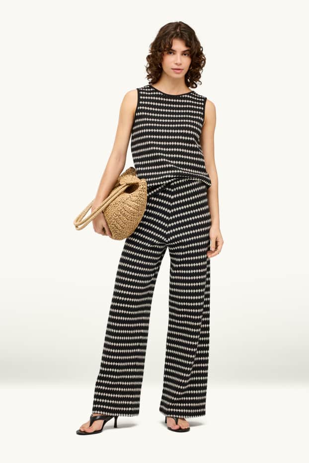 Dona - Pantalons de punt - high waist - regular fit - estampats - negre/blanc