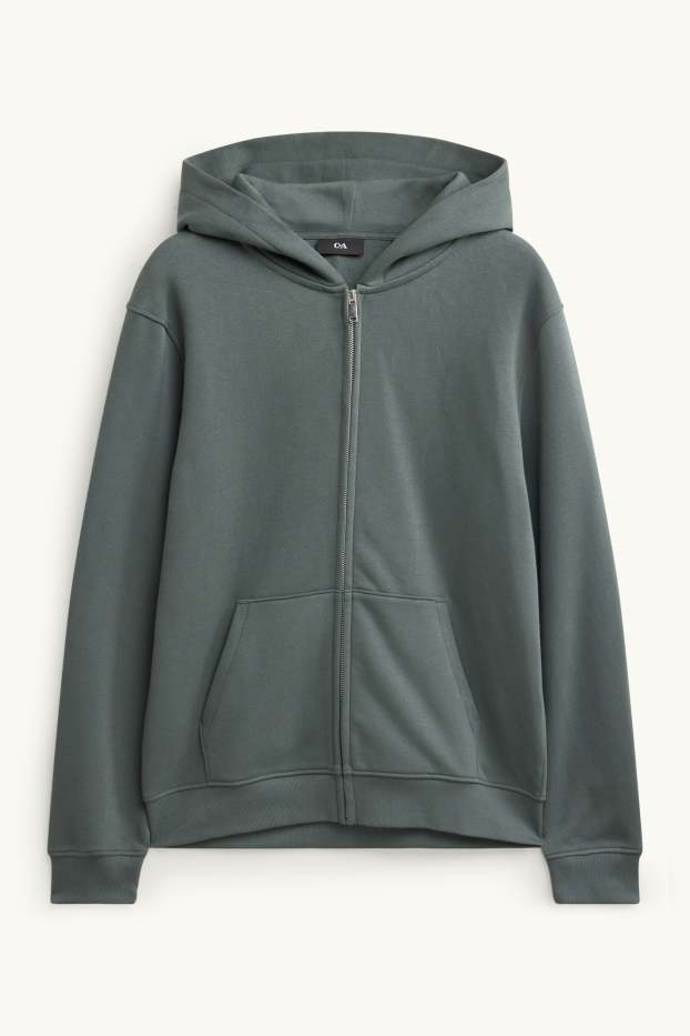 Hommes - Sweat zippé en molleton avec capuche - vert