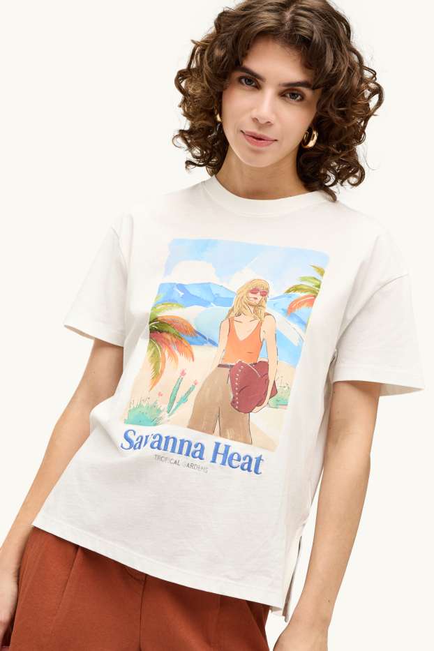Femmes - T-shirt - relaxed fit - effet brillant - blanc