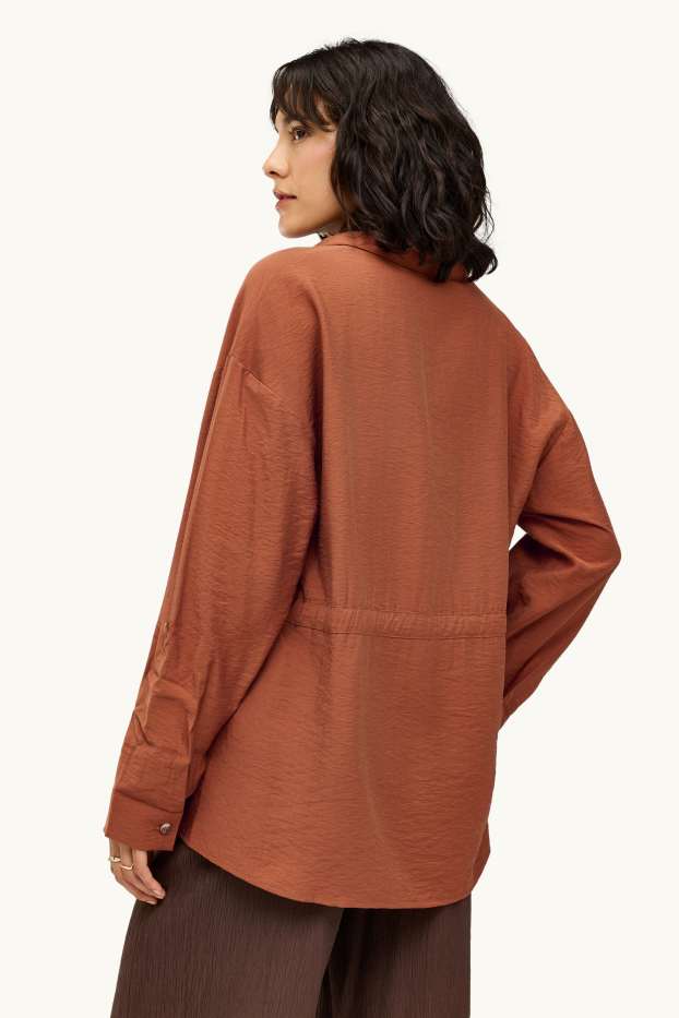 Donna - Blusa di lino con nodo e scollo a V - ruggine