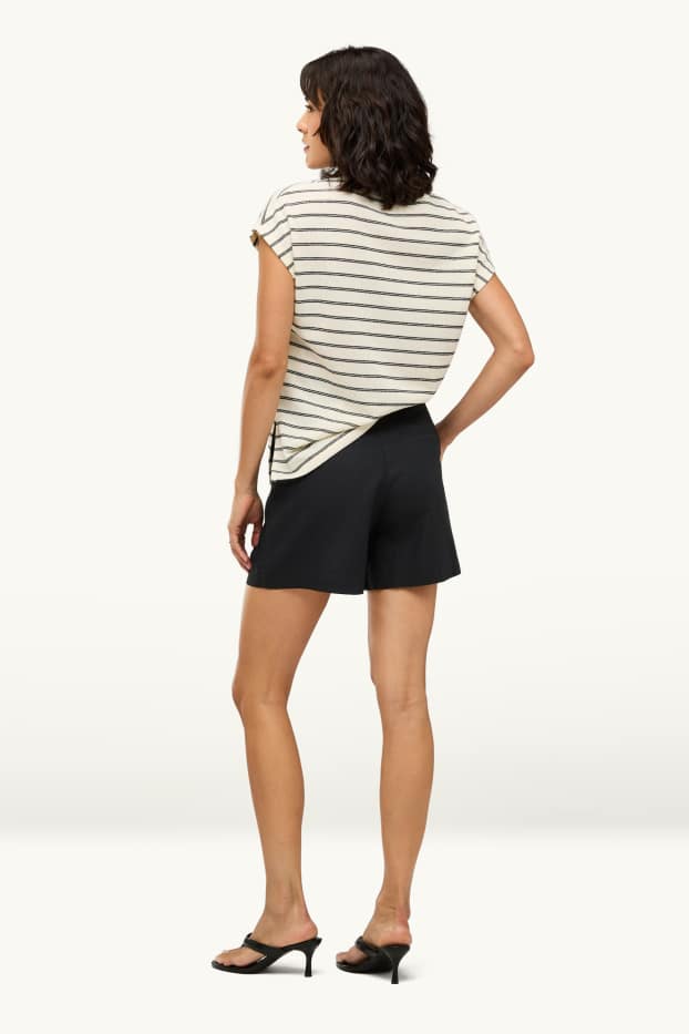 Women - Shorts - mid-rise waist - linen blend - black