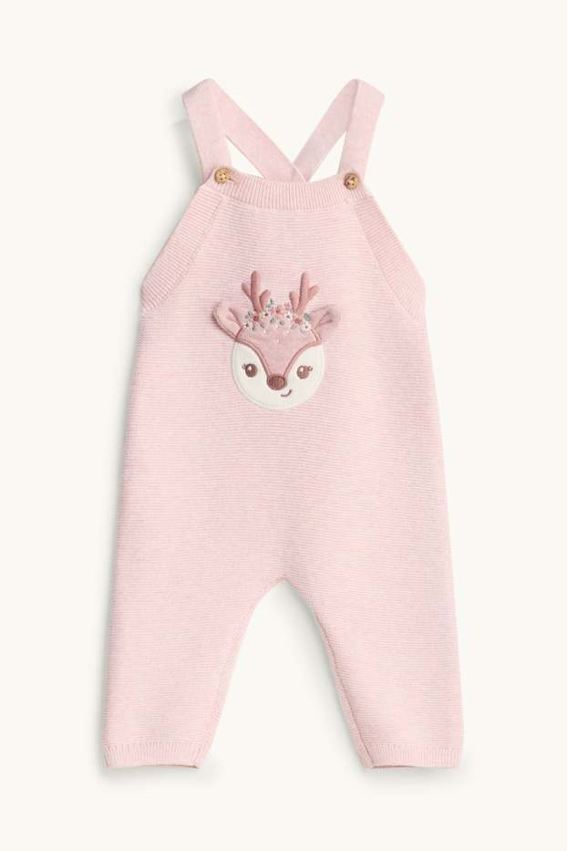 Baby Mädchen - Rentier und Blümchen - Baby-Outfit - 2 teilig - rosa