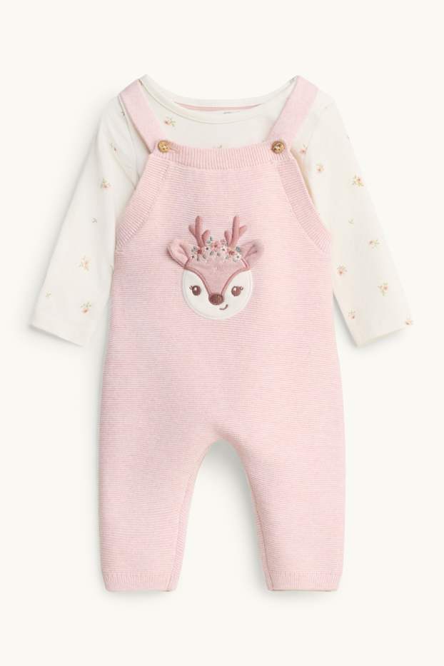 Baby Mädchen - Rentier und Blümchen - Baby-Outfit - 2 teilig - rosa