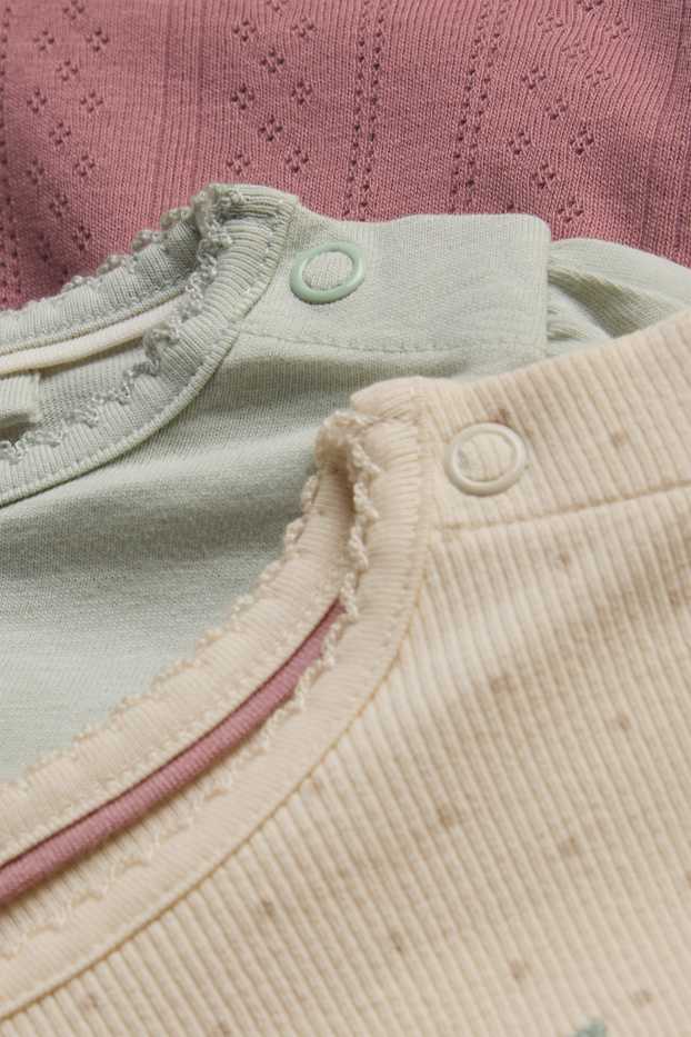 Baby: meisjes - Set van 3 - vogeltje en appeltje - babylongsleeve - groen