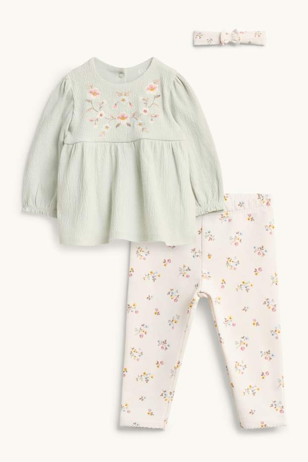 Baby Mädchen - Blümchen - Baby-Outfit - 3 teilig - hellgrün