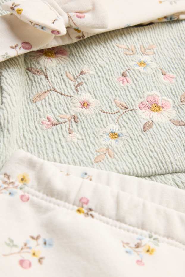 Baby Mädchen - Blümchen - Baby-Outfit - 3 teilig - hellgrün