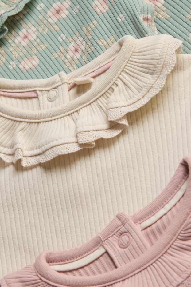 Bébés filles - Lot de 3 - petites fleurs - body bébé - finition côtelée - rose