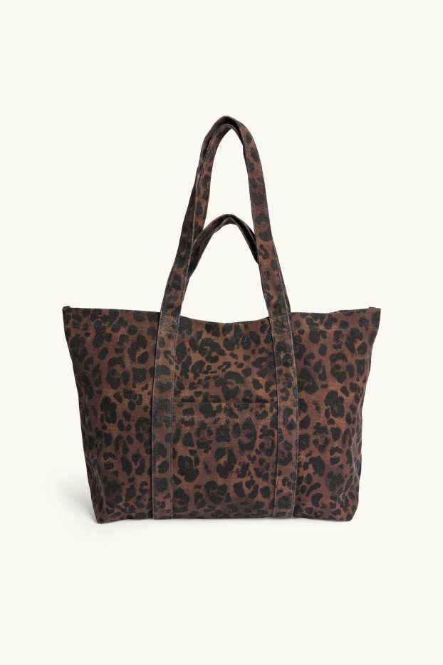Women - Large shopper - leopard print - dark brown