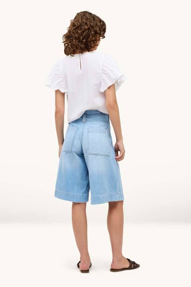 Femmes - Short en jean avec ceinture - high waist - jean bleu clair