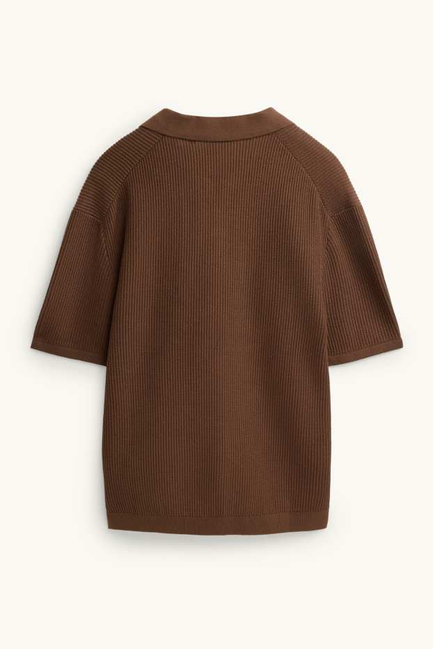 Herren - Strick-Poloshirt - gerippt - braun