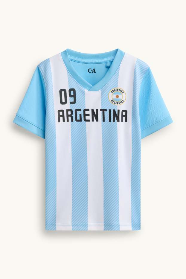 Kinder Buben - Argentinien - Kurzarmshirt - gestreift - weiß / hellblau