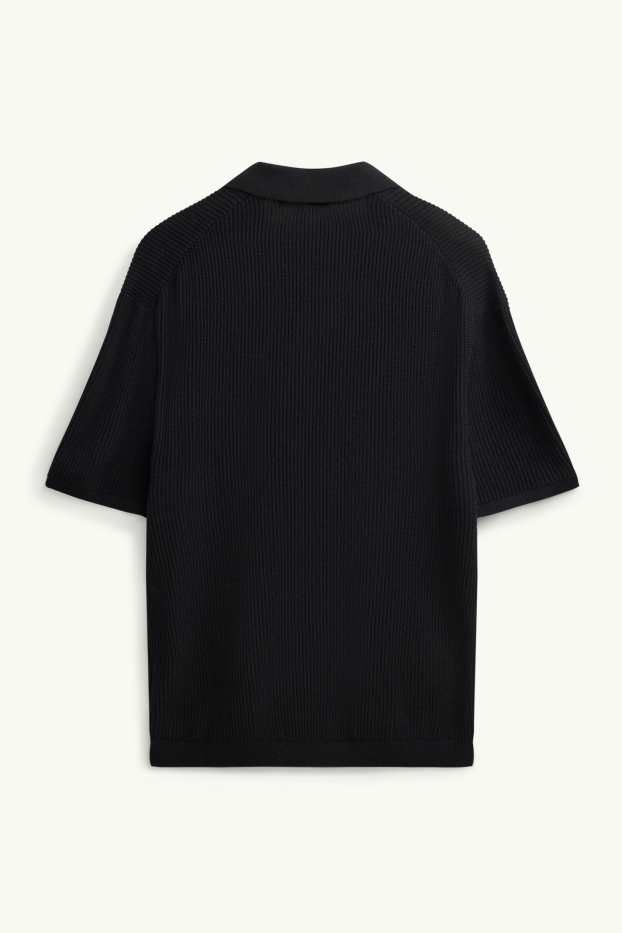 Herren - Strick-Poloshirt - gerippt - schwarz