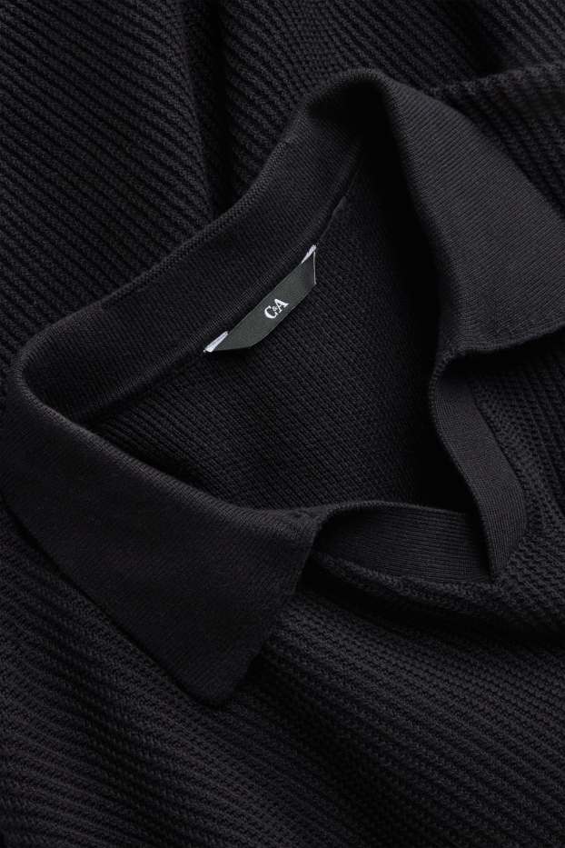 Herren - Strick-Poloshirt - gerippt - schwarz