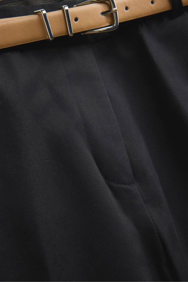 Women - Cloth trousers with belt - mid-rise waist - tapered fit - black