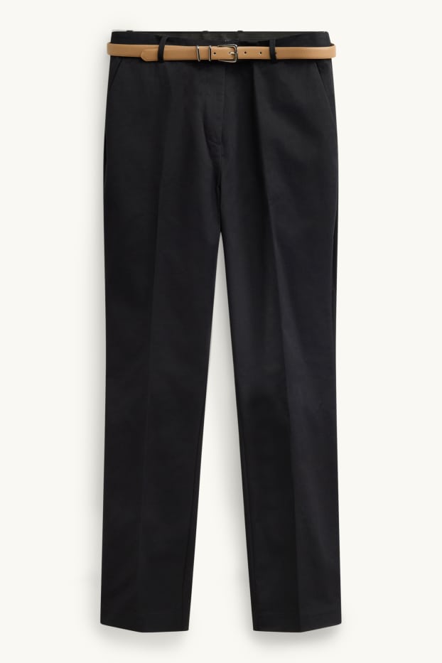 Women - Cloth trousers with belt - mid-rise waist - tapered fit - black