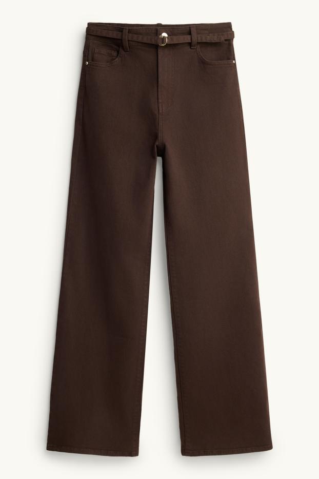 Femei - Wide leg jeans cu curea - talie înaltă - maro închis