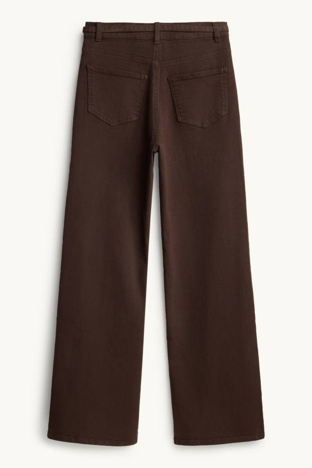 Femei - Wide leg jeans cu curea - talie înaltă - maro închis