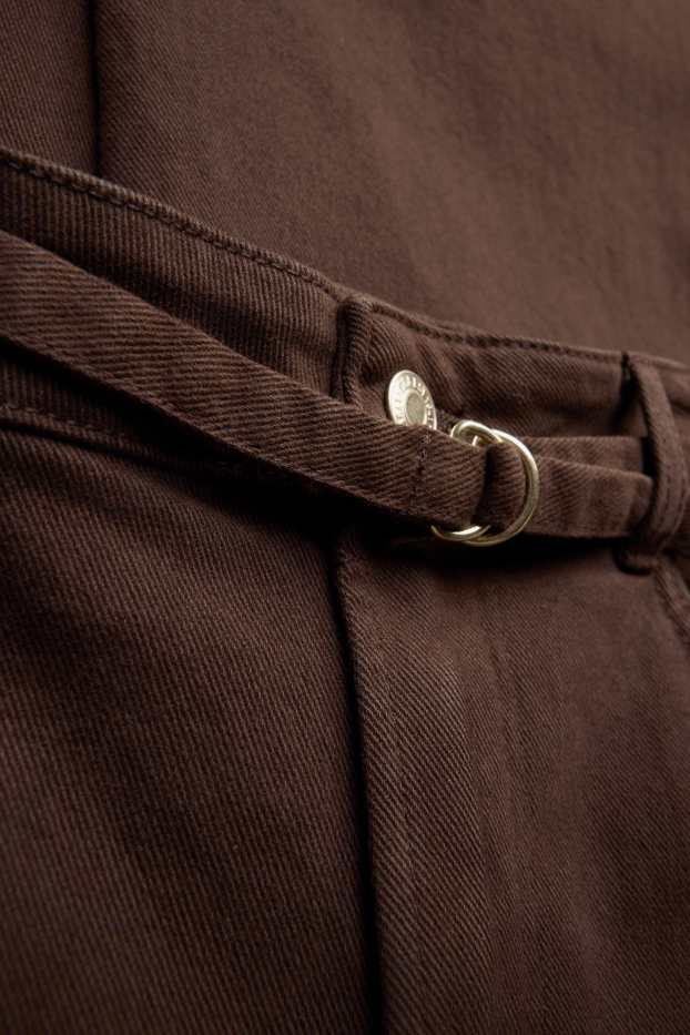 Femei - Wide leg jeans cu curea - talie înaltă - maro închis