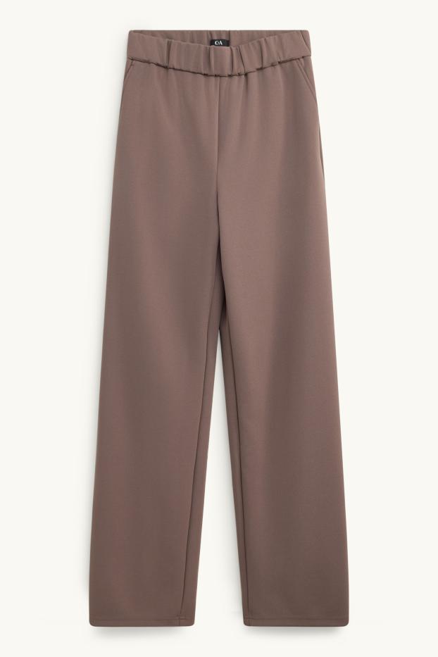 Donna - Pantaloni business - vita media - gamba larga - marrone