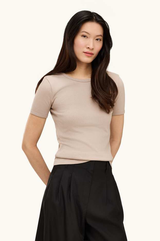 Women - T-shirt - slim fit - light brown