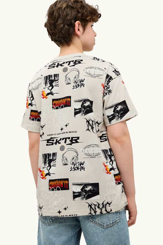 Enfants garçons - Skateur et écouteurs - T-shirt - crème