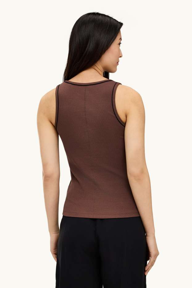 Women - Top - ribbed - dark brown