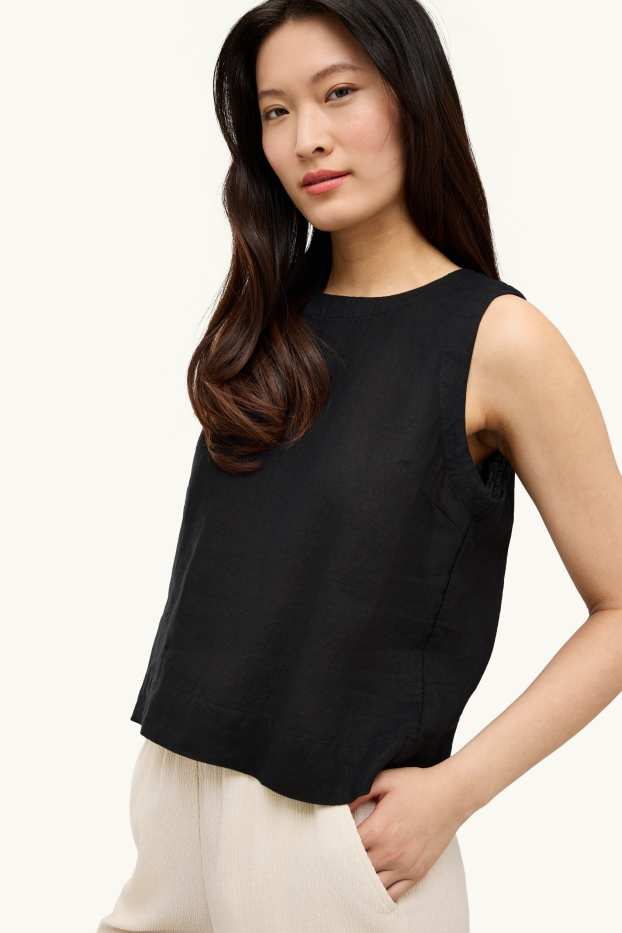 Dames - Linnen blouse - zwart