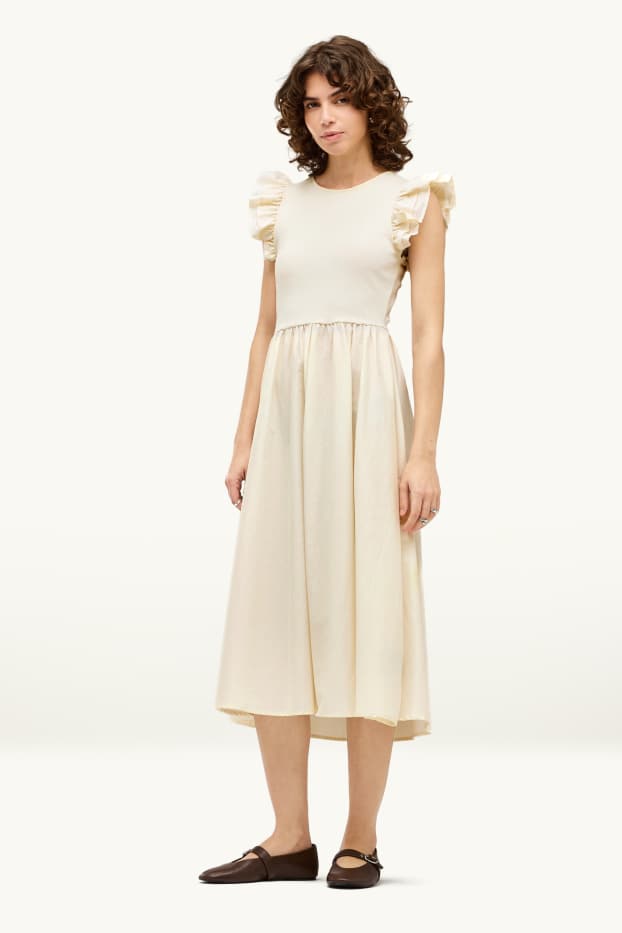 Donna - Vestito fit & flare - a coste - bianco crema